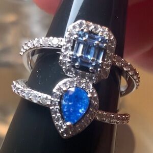 Bomb Party RBP7033 ELEGANCE ON ALL LEVELS Aqua Blue Ice Crystal Ring Rhodium 7